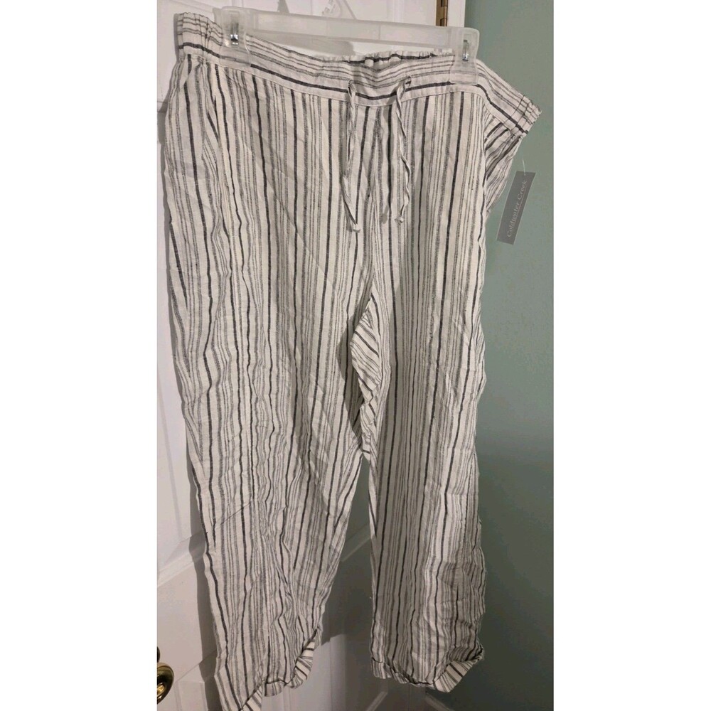 New Coldwater Creek 1x Black White Linen Pants Comfortable Pull On Lounge $90 Va